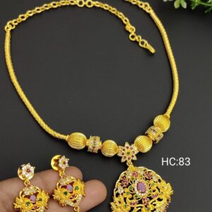 One Gram Gold beaded peacock Pendant Chain Necklace with CZ Stone Earrings