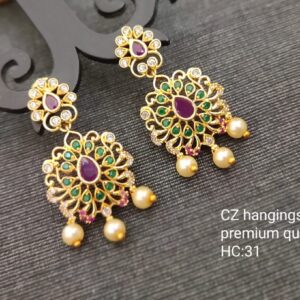 Floral Designed Traditional Chandbali Earrings Glided With CZ Stones & Pearls