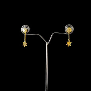 Star Drops Earrings Simple Chain Hanging with Small Round Flat Flower Stud
