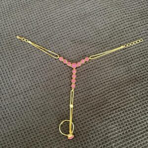 Light Weight Gold Slave and Pink Stone Hand Chain Bracelets