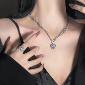 Sea Blue Stone Heart Pendant Necklace