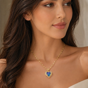 Gold Plated Blue Heart Stone Necklace