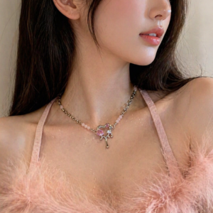 Pink Stone Heart Pendant Necklace