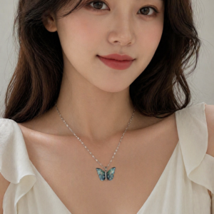 Vibrant Blue Winged Butterfly Necklace