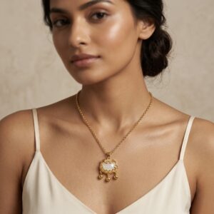 gold plated necklace with white stone