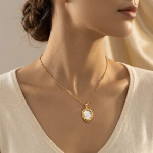 Gold Plated Necklace with round white stone