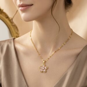 Pink Flower Stone Necklace
