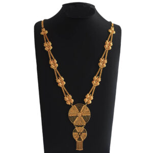 Long Saree Necklace With Two Step Pendant Design - Hanging Narrow Chain