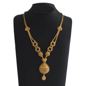Bengali Long Necklace - Round Step With Double Hanging Pendant