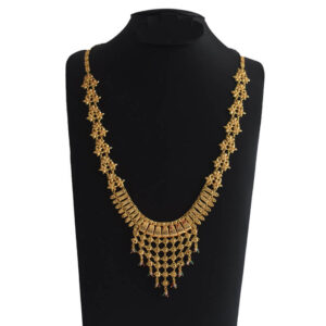 Lappa Saree Necklace With Flower Step - Hanging Net With Three Coloured Crystals-Green ,Red,White