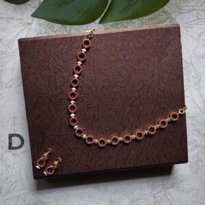 Classy and Simple Round Style Ruby Stone Necklace Set with Earring for Girl and Women (set)